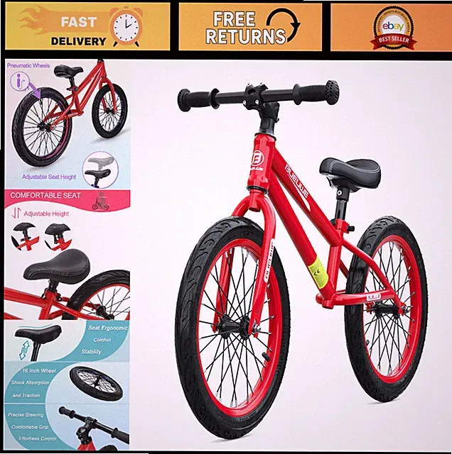16" Balance Bike for Kids, No Pedal Training Bicycle, Adjustable Seat, Pneumatic