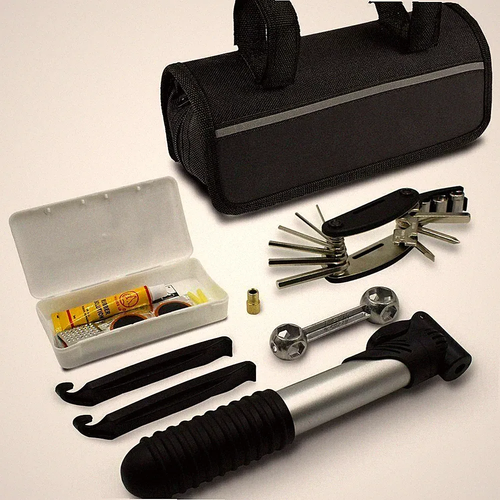 16 IN 1 Pump Multi-use Bicycle Cycling Bike Tire Tyre Repair Patch Tools Kit Bag