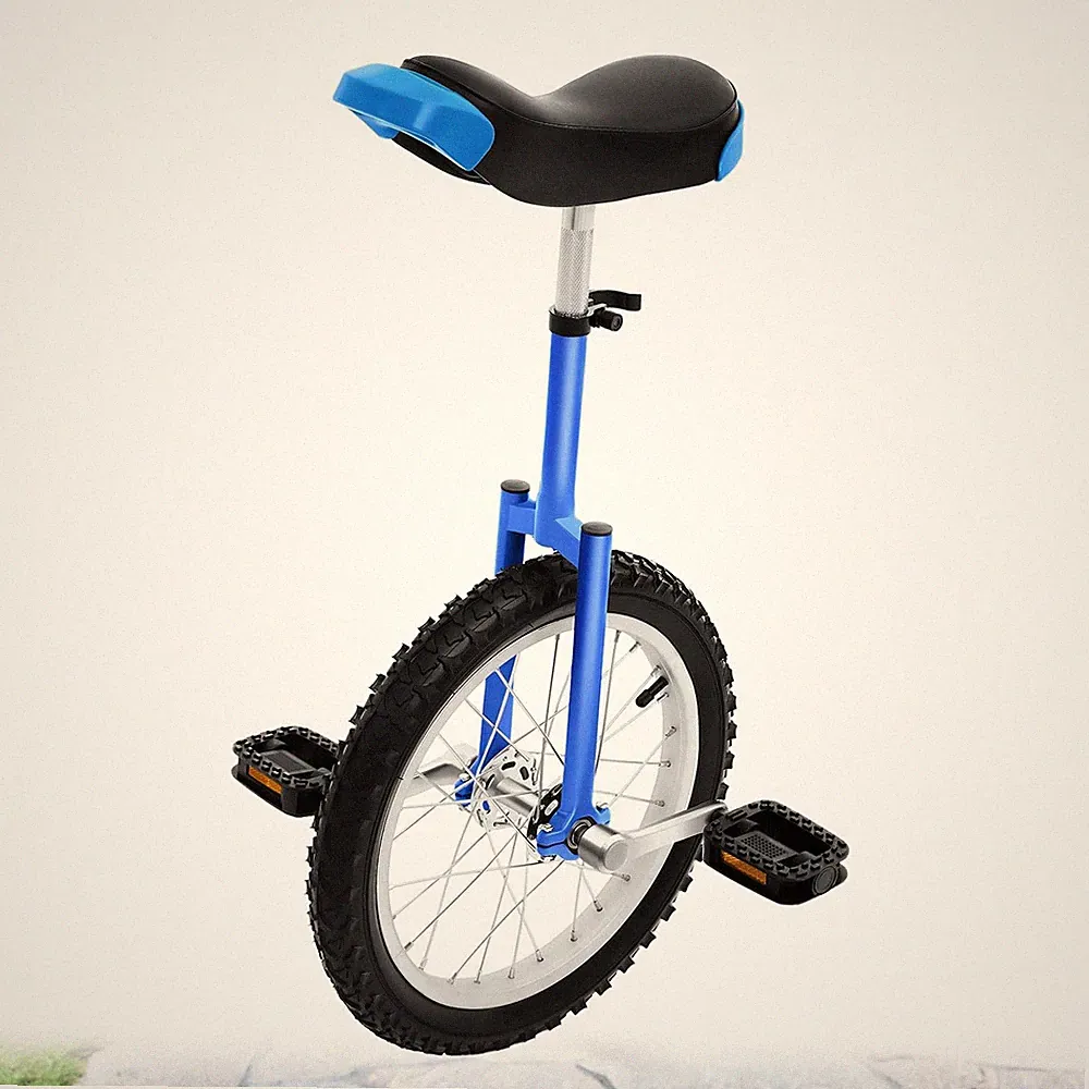 16 Inch One Wheel Balance Bike Adjustable Seat Adults Kids Outdoor Sports Blue