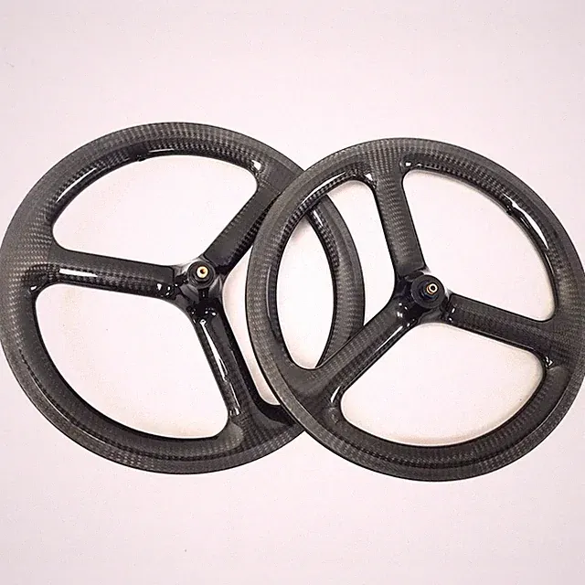 16in Full Carbon 3 Spokes Wheelset Road/Track/fixed Gear V Brake Bicycle Wheels