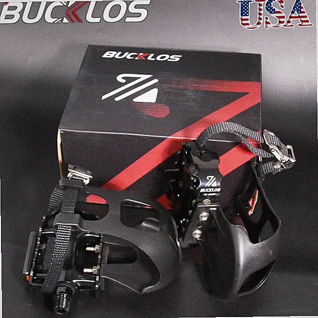 BUCKLOS MTB Bike Pedals with Toe Clip Toe Cages&Strap for Peloton Bike PD-B328T