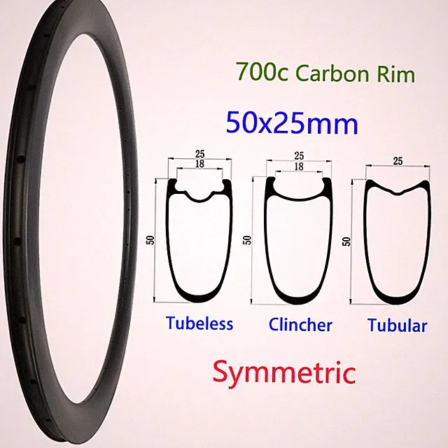 Road Bicycle Carbon Fiber Rim 700c 50x25mm Symmetry BMX Gravel Bike Wheel 16-32H